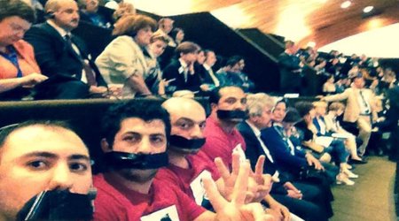 Activists protest Aliyev's PACE speech