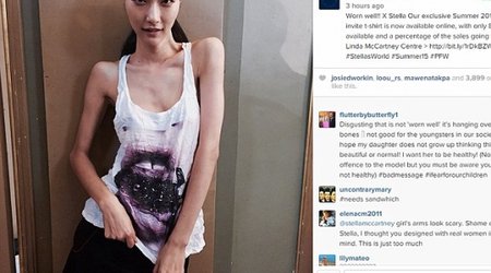 Skeleton-chic model as hundreds of fans are 'disgusted' by designer's Instagram snap - VIDEO