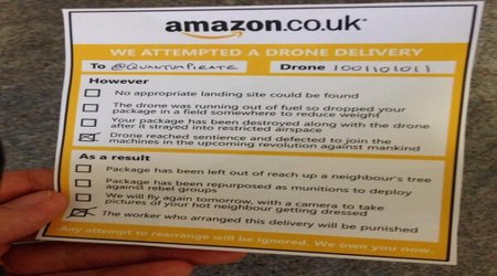 Quick-thinking Twitter user mocks up Amazon drone ‘missed delivery’ note