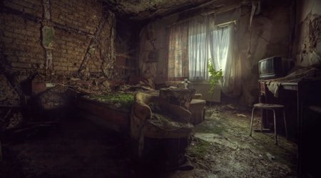 Beds covered in moss, rubble strewn floors, crumbling German hotel left to rot - PHOTO