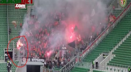 Security officer turns Zaglebie Lubin fan into human fireball - PHOTO+VIDEO