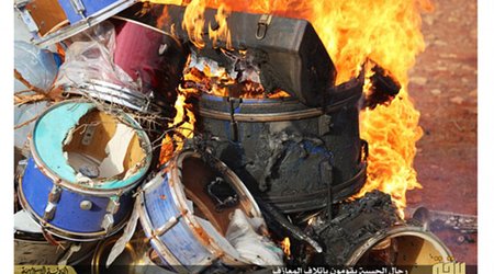 Now Libya’s ISIS extremist attack music as they burn ‘un-Islamic’ drums