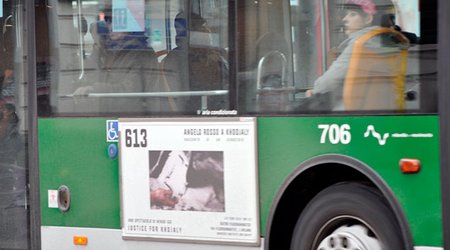 Buses, trams and trolleybuses are moving with "Justice for Khojaly" slogans in Milan