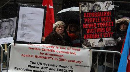 Azerbaijanis hold rally outside UN headquarters