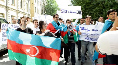 Azeri youth groups picket EU, UK embassies in Baku