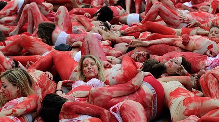 Bloody protest against the 'animal holocaust'