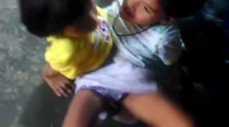 Seven-year-old twins joined at the waist since birth happily walking together