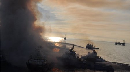 Azerbaijan quenches rig blaze, averts 'major oil spill' in Caspian