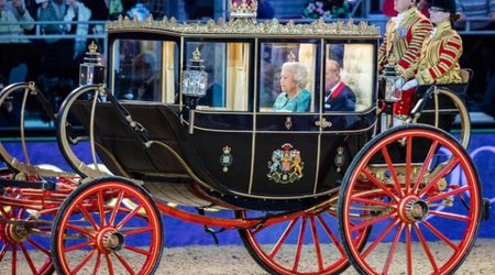Azerbaijan is represented by acrobatic horse-riders at the Queen's 90th birthday celebrations