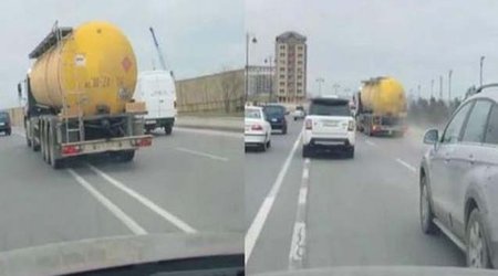 Bakıda yanacaq daşıyan maşın qorxulu anlar yaşatdı - VİDEO