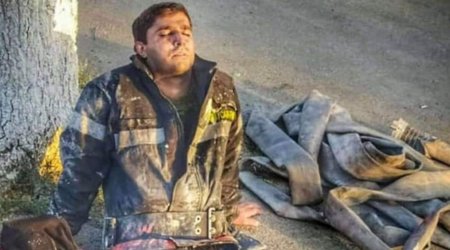 “Sobsan”dakı yanğını söndürən FHN əməkdaşlarından biri - GÜNÜN FOTOSU