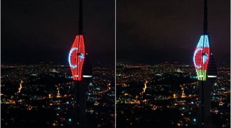 Самая высокая телевышка Европы в цветах флага Азербайджана