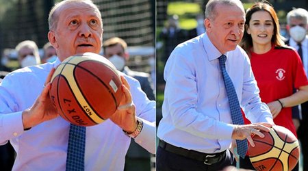 Ərdoğan gənclərlə basketbol oynadı - Fotolar+Video