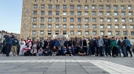 Protestors gather around government building in Tbilisi as demonstrations continue