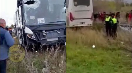 В России автобус с мобилизованными снес остановку и вылетел в кювет