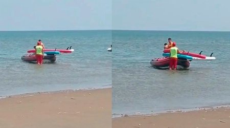 В Баку спасатели МЧС спасли тонувших в море двух человек