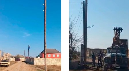 В двух селах Билясувара заменены аварийные опоры ЛЭП