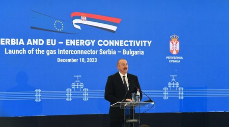 Президент Ильхам Алиев принимает участие в церемонии открытия интерконнектора "Сербия - Болгария"