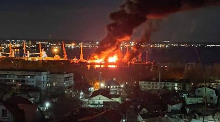 Ukrainian Air Force destroys Russian landing ship in Crimea