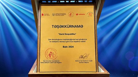Bank Respublika “Gənc Qan Donorlarının IV Ümumrespublika Forumunda” mükafat alıb