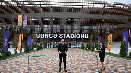 Prezident Gəncə şəhər stadionunun açılışında - Yenilənib