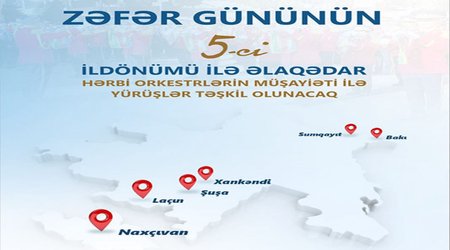 Zəfər günü münasibətilə hərbi orkestrlərin müşayiəti altında yürüşlər keçiriləcək