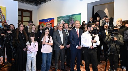 Leyla and Arzu Aliyeva attend the exhibition opening in Tirana