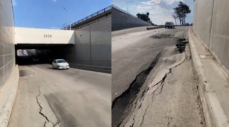 Sabunçu tunelində yol çöküb - Video