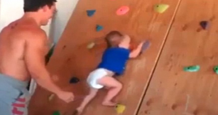20-month-old baby scales wall at indoor gym with no ropes - VIDEO 20-month-old baby scales wall at indoor gym with no ropes - VIDEO