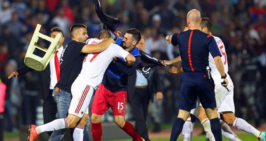 Serbia v Albania abandoned following mass brawl - VIDEO Serbia v Albania abandoned following mass brawl - VIDEO