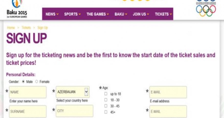 Baku 2015 European Games opens ticketing sign-up page Baku 2015 European Games opens ticketing sign-up page