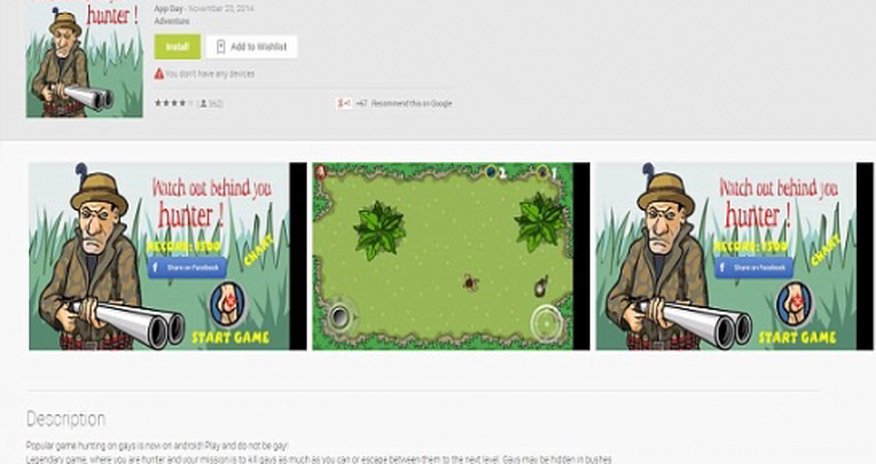 Google allows users to download game featuring hunters shooting naked homosexuals Google allows users to download game featuring hunters shooting naked homosexuals