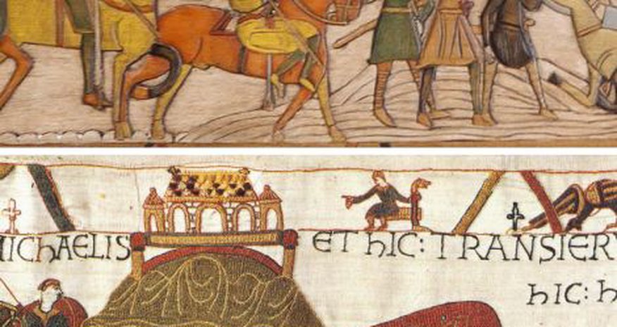 Grandfather hand-carved 230-foot wooden scale model of Bayeux Tapestry - PHOTO Grandfather hand-carved 230-foot wooden scale model of Bayeux Tapestry - PHOTO