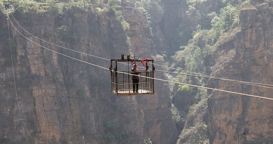 Chinese villagers shave hours off their commute on terrifying cable car - PHOTO Chinese villagers shave hours off their commute on terrifying cable car - PHOTO