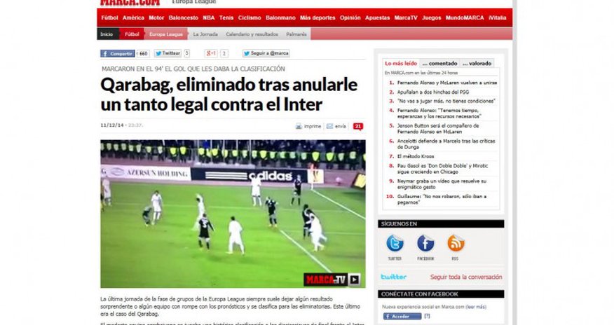İspaniya mətbuatı: "Qarabağ haqsız olaraq yarışdan kənarlaşdırıldı" İspaniya mətbuatı: "Qarabağ haqsız olaraq yarışdan kənarlaşdırıldı"