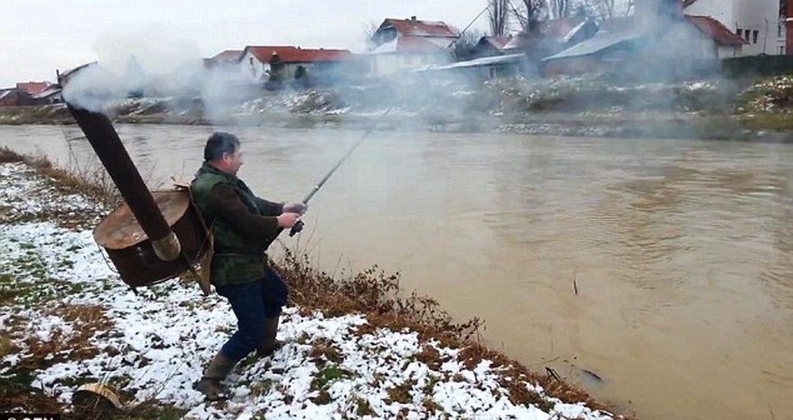 Serbian fisherman builds coal-powered backpack