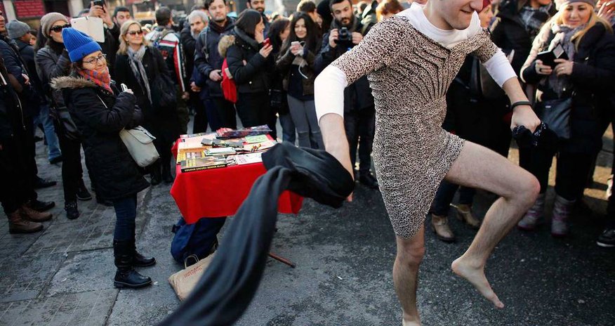 Turkish men take to Istanbul's streets in skirts to protest death of young woman Turkish men take to Istanbul's streets in skirts to protest death of young woman