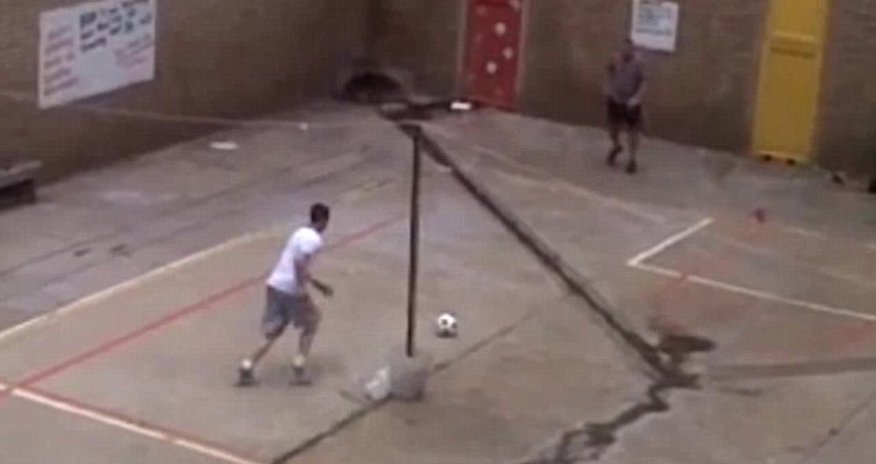 Pictured: Oscar Pistorius 'playing football in PRISON yard Pictured: Oscar Pistorius 'playing football in PRISON yard