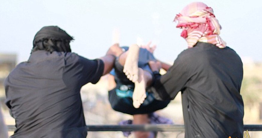 Thrown to their deaths by ISIS barbarians for ‘being gay’ Thrown to their deaths by ISIS barbarians for ‘being gay’