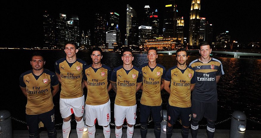 Arsenal release new gold and navy away strip at Singapore kit launch Arsenal release new gold and navy away strip at Singapore kit launch