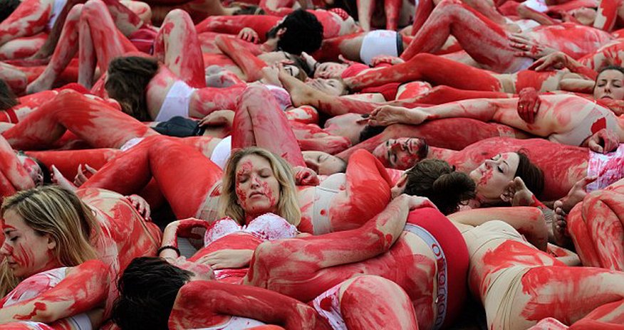 Bloody protest against the 'animal holocaust' Bloody protest against the 'animal holocaust'