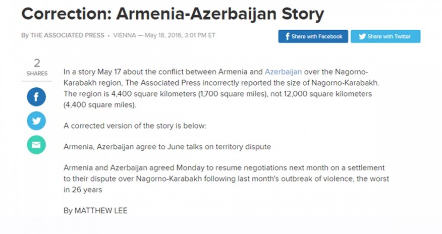 "Associated Press” XİN-in müraciətindən sonra Qarabağla bağlı materiala düzəliş etdi "Associated Press” XİN-in müraciətindən sonra Qarabağla bağlı materiala düzəliş etdi
