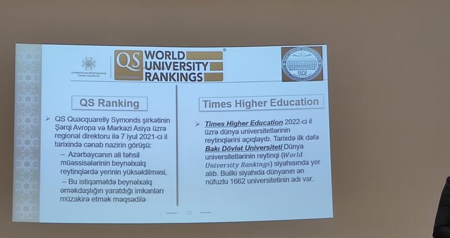 Dünya universitetlərinin reytinqlər siyahısında Azərbaycan yer alıb Dünya universitetlərinin reytinqlər siyahısında Azərbaycan yer alıb