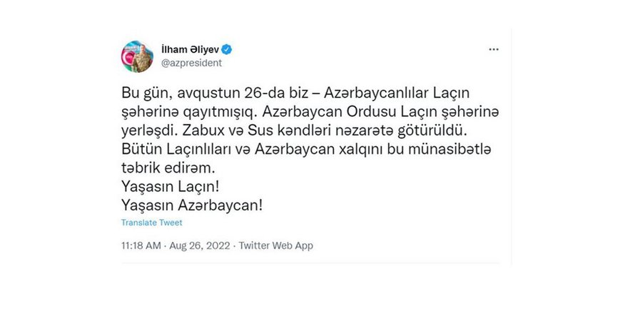 Ilham Aliyev: Azerbaijani Army stationed in Lachin city Ilham Aliyev: Azerbaijani Army stationed in Lachin city