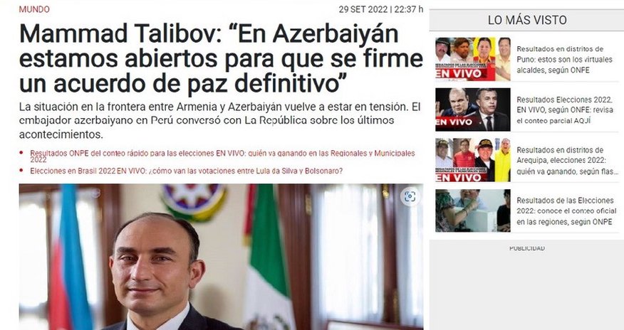 Peruvian press on Armenia's latest military provocation Peruvian press on Armenia's latest military provocation