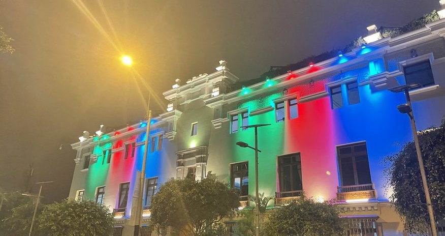 Municipal building in Peru illuminated with colors of Azerbaijani flag Municipal building in Peru illuminated with colors of Azerbaijani flag
