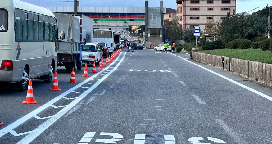 Bakı-Sumqayıt yolunda avtobus zolağı çəkilir Bakı-Sumqayıt yolunda avtobus zolağı çəkilir