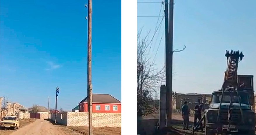 В двух селах Билясувара заменены аварийные опоры ЛЭП В двух селах Билясувара заменены аварийные опоры ЛЭП