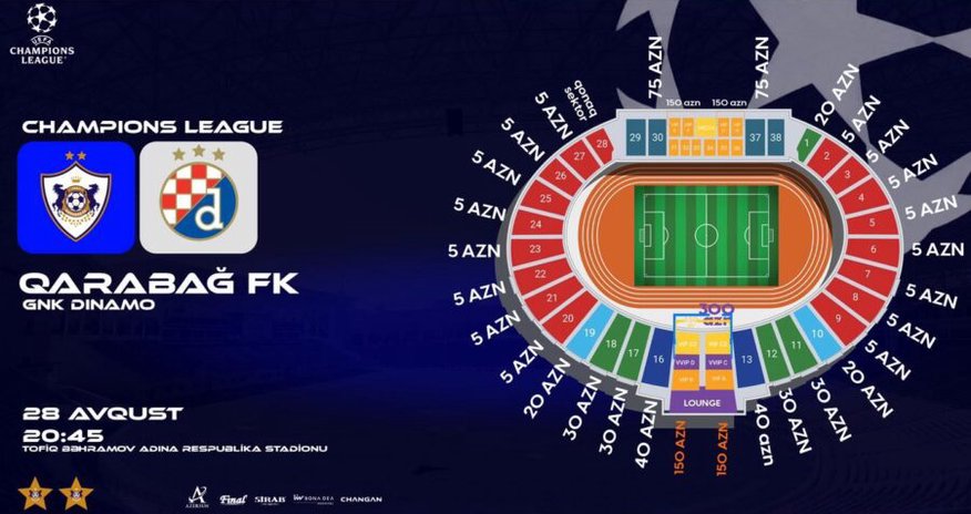 “Qarabağ” – “Dinamo” matçının biletləri satışa çıxarılır “Qarabağ” – “Dinamo” matçının biletləri satışa çıxarılır