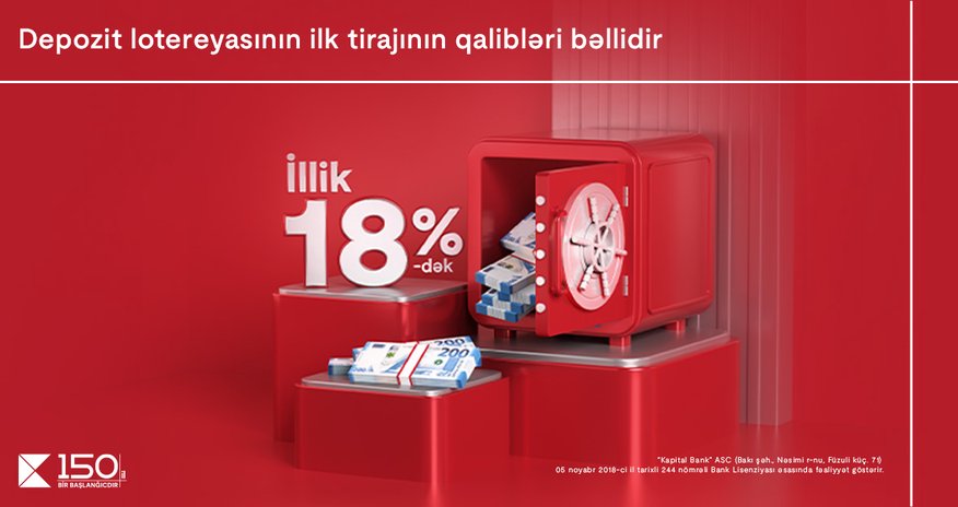 Winners of the first draw of Kapital bank’s deposit lottery announced Winners of the first draw of Kapital bank’s deposit lottery announced